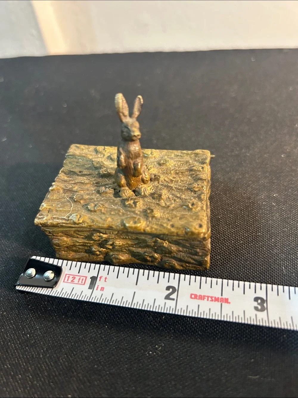 Antique brass rabbit stamp box